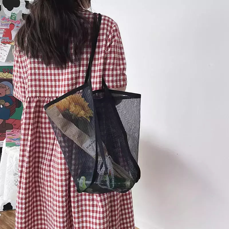 Bolsa de malha de grande capacidade feminina, pacote viagem praia, bolsa de ombro única, bolsa feminina, design Hollow Out, moda