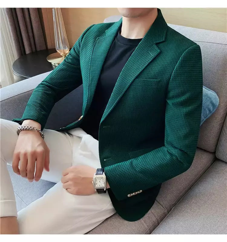 Casaco de peito único masculino, blazer slim fit, blazers grandes, casacos elegantes de luxo, outwear casual coreano para casamento