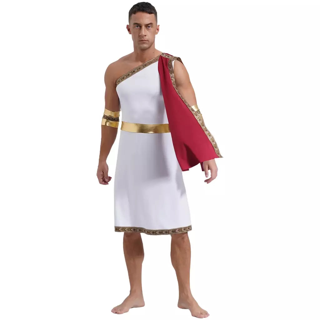 Homens antigo deus grego gladiador halloween cosplay trajes toga com mangas rei romano príncipe toga robe vestido punhos destacáveis