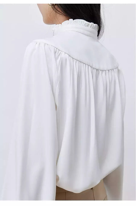 LILYMOON-Camisa de manga comprida feminina, colarinho francês, orelha de madeira, camisa casual coreana, Tops Y2K, pulôver elegante solto, batida na rua