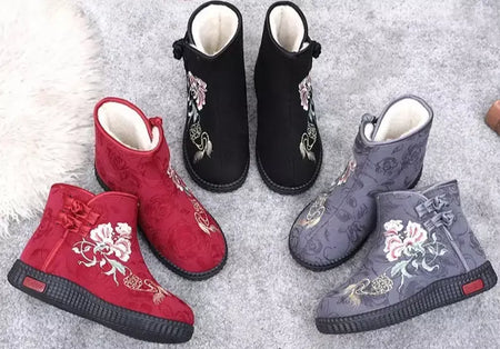 Sapatos de pano de inverno estilo étnico botas mujer sapatos femininos zapatos botas curtas quentes mulher bootie bordado algodão botas femininas