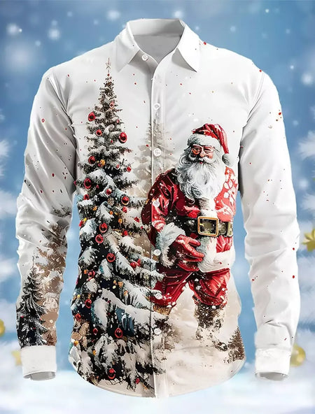 2024 novo estilo de natal papai noel camisa gráfica para homens casual vintage impressão 3d manga longa roupas feriados festa y2k topos