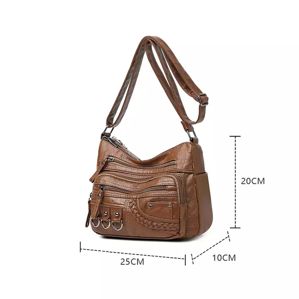 Bolsa de bolso multi couro PU vintage feminina, bolsas de ombro transversais femininas, bolsas de design de luxo, alta qualidade, 2023