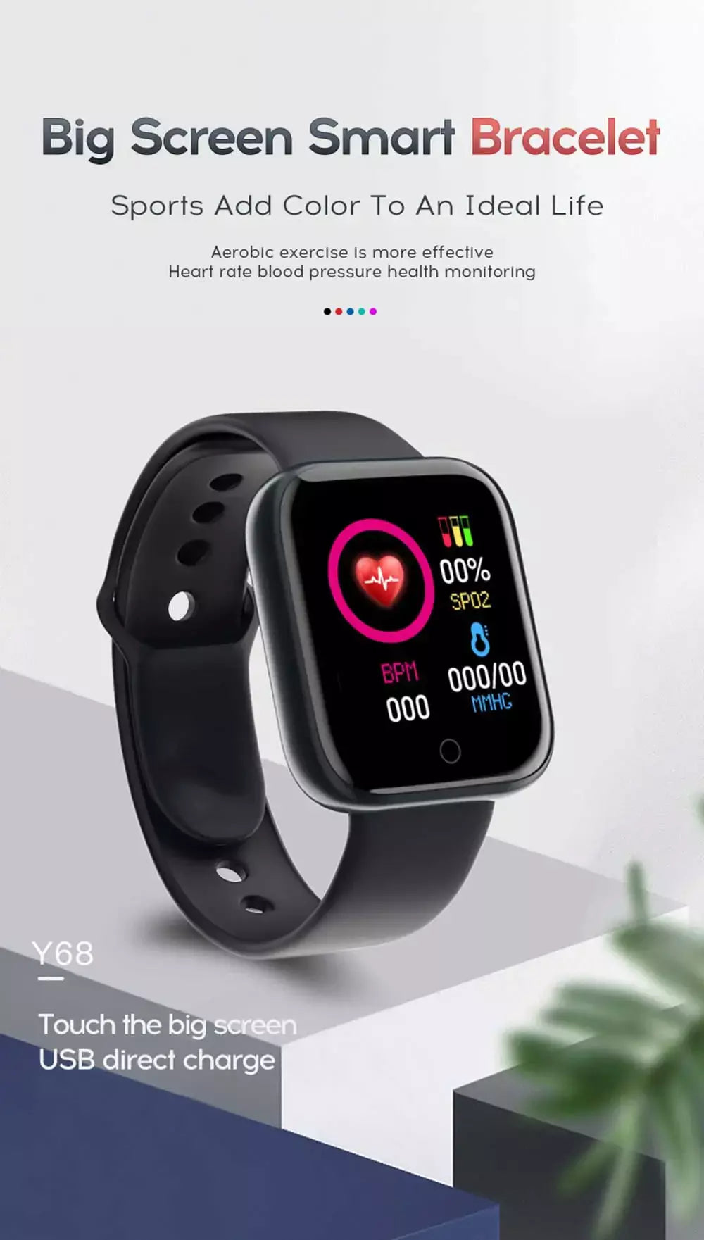 Relógio masculino eletrônico pulseira de fitness smartwatch relógio inteligente y68 d20 monitor sono presente para ios android smartphones despertador