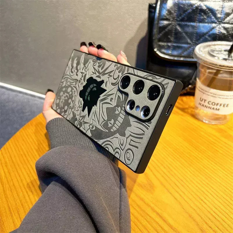 Gengar dos desenhos animados couro pulseira laser caso de telefone para samsung galaxy s25 s24 s23 s22 ultra plus a56 a55 a54 a36 capa à prova de choque