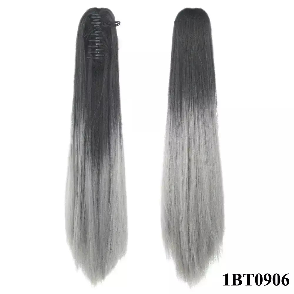 Longo reto sintético rosa ombre extensão do cabelo peruca garra rabo de cavalo pônei fada cauda falso peças de cabelo clipe na peruca