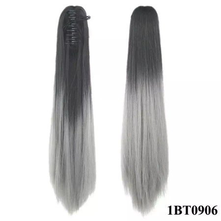 Longo reto sintético rosa ombre extensão do cabelo peruca garra rabo de cavalo pônei fada cauda falso peças de cabelo clipe na peruca