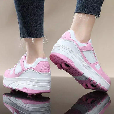 Sapatos de rolo de quatro rodas meninos meninas sapatos de caminhada casuais esportes ao ar livre slide e psiquiatra estudantes da escola polias sapatos tênis