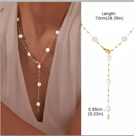 Colar lariat de aço inoxidável banhado a ouro, colar longo delicado colares laryered para mulheres meninas, pingente de gota em forma de y