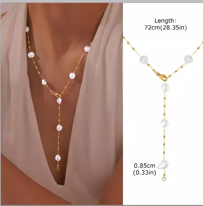 Colar lariat de aço inoxidável banhado a ouro, colar longo delicado colares laryered para mulheres meninas, pingente de gota em forma de y