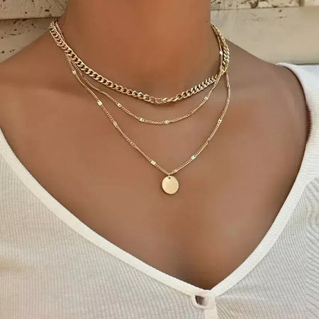 Vintage redondo charme em camadas colar jóias femininas acessórios em camadas para meninas roupas presentes estéticos moda pingente 2024