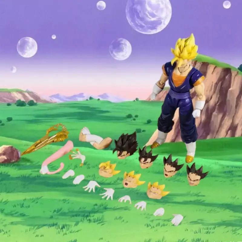 Dragon Ball Z SHF Vegetto Figura de ação Super Saiyan SSJ Cartão Vegetto Goku Vegeta Anime Modelo Brinquedo Estátua de PVC Coleção Presentes
