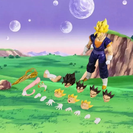 Dragon Ball Z SHF Vegetto Figura de ação Super Saiyan SSJ Cartão Vegetto Goku Vegeta Anime Modelo Brinquedo Estátua de PVC Coleção Presentes