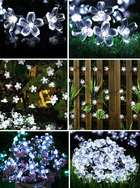 Led solar luzes da corda flor de cerejeira guirlanda luzes ao ar livre solar jardim pátio decoração luzes natal festa de casamento decoração