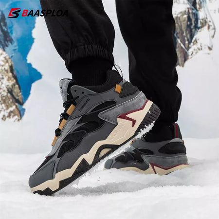 Baasploa inverno homens tênis de couro moda casual à prova dwaterproof água sapatos esportivos para homem de pelúcia quente masculino tênis antiderrapante ao ar livre