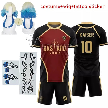 Anime azul bloqueio michael kaiser conjunto trajes cosplay isagi bastardo munchen ness futebol toda camisa impressão 3d reo uniforme de futebol