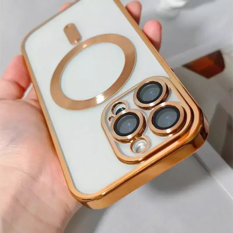 Capa revestida magnética para iphone 17 air 15 16 14 13 12 11 pro max protetor de lente de câmera de vidro para magsafe capa de carregador sem fio
