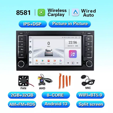 Leitor multimídia carro com Bluetooth, Android 13, 2 Din, Carplay para Touareg T5 Transporter, Volkswagen VW 2002-2010, Auto Bluetooth