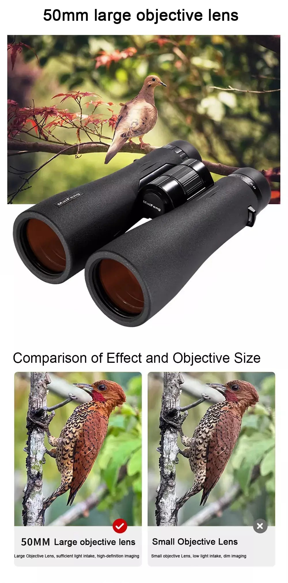 Binóculos HD 12x50 para adultos Binóculos de visão grande de alta potência com visão clara IPX7 Telescópio à prova d'água para viagens de caça
