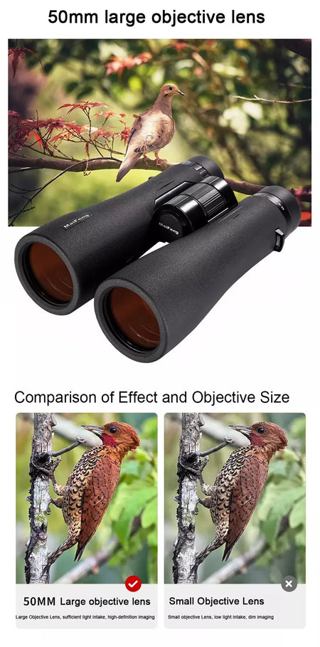 Binóculos HD 12x50 para adultos Binóculos de visão grande de alta potência com visão clara IPX7 Telescópio à prova d'água para viagens de caça