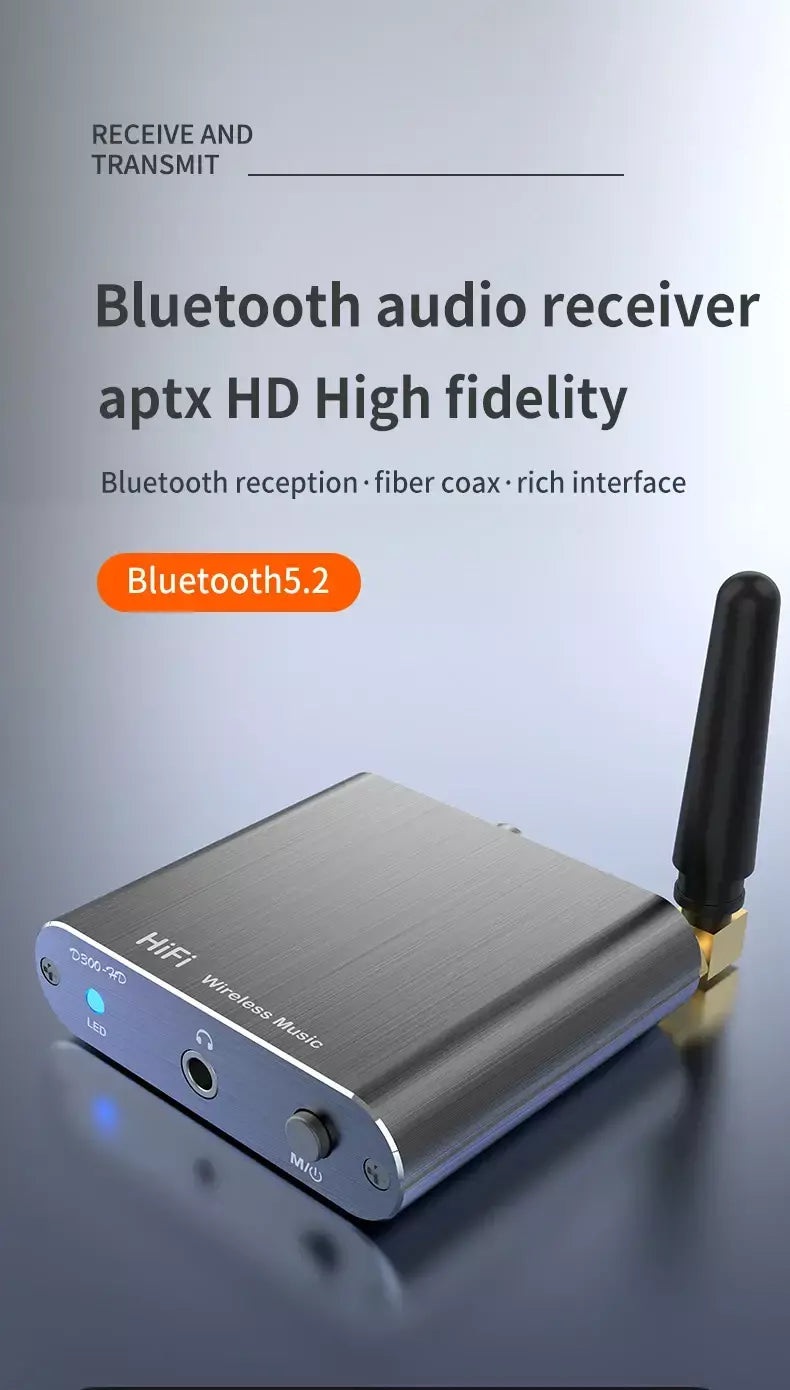 Qualcomm APTX-HD bluetooth 5.2 receptor de áudio alta fidelidade estéreo música cd-qualidade som 3.5mm aux coaxial fibra óptica wirelss adaptador