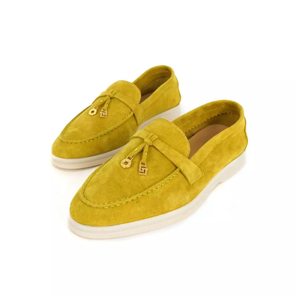 Sapatos de mula de camurça antiderrapante para mulheres, sapatos para dirigir, pingente de metal, marca de luxo, moda casual confortável, Le Fu