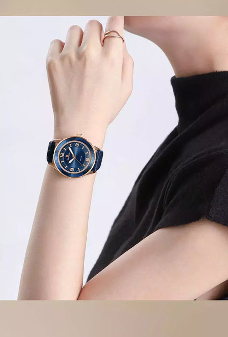 NAVIFORCE-Relógio de couro simples feminino, relógios de pulso casuais, relógio de quartzo feminino, original, nova moda
