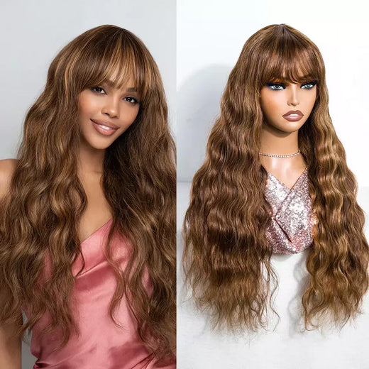 Destaque marrom onda do corpo franja peruca perucas de cabelo humano 180% densidade brasileiro virgem cabelo humano sem cola wear and go perucas onda do corpo