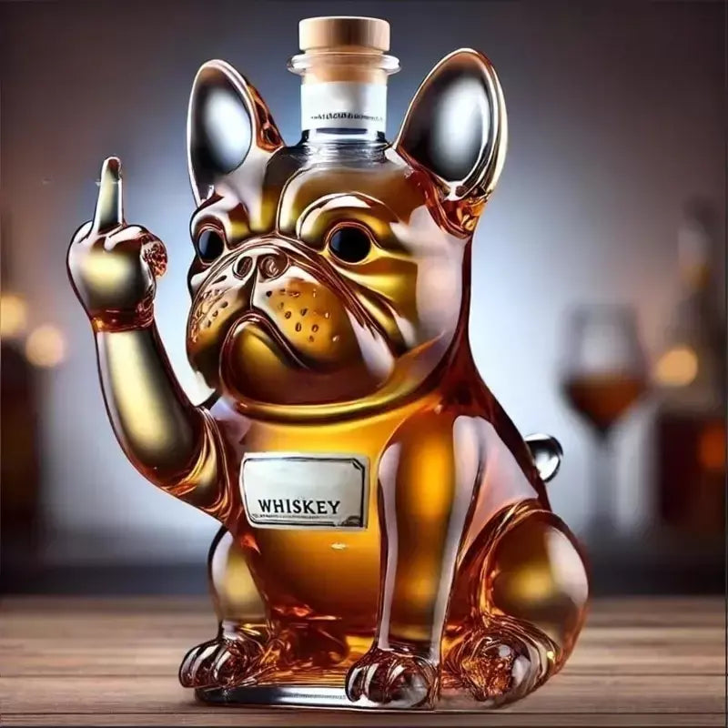 Ornamento de garrafa de vidro de uísque em forma de decantador de meia tartaruga e meio cachorro, uma decoração divertida para bares, escritórios e.