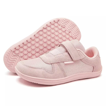 Hobibear crianças dedo do pé largo sapatos descalços pouco/grande/criança gancho loop minimalista tênis malha de couro artificial sapatos leves