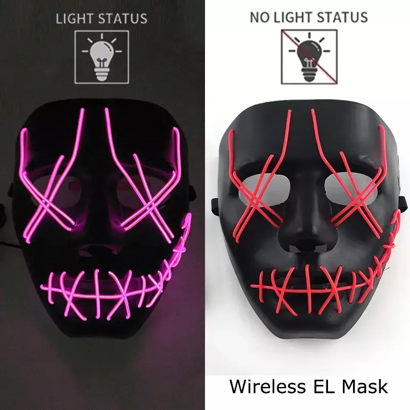 Neon sem fio led máscara de purga brilho no escuro cosplay máscara de terror halloween masquerade festa máscaras brilhantes engraçado vestir-se