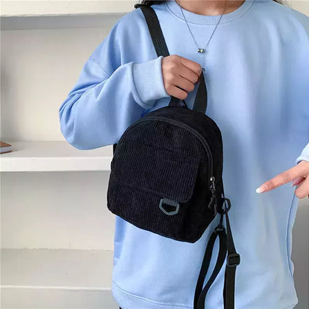 Mini mochila feminina, mochila escolar de veludo simples pequena, grande capacidade, mochila feminina durável, monocromática, casual, viajando, moda