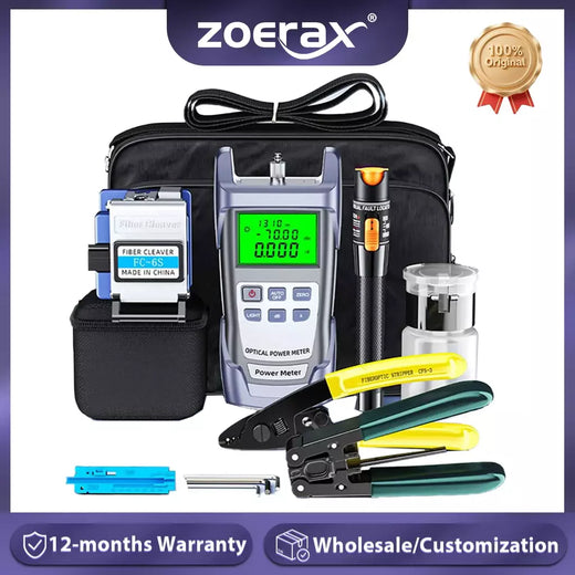 ZoeRax 11 em 1 Kit de ferramentas de fibra óptica FTTH com -70 ~ + 10dBm Medidor de potência óptica 10MW Localizador visual de falhas Cortador de fibra óptica