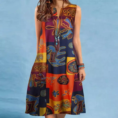 2024 europeu e americano cross border novo vestido feminino com decote em v sem mangas sexy impresso bainha grande vestido de comércio exterior