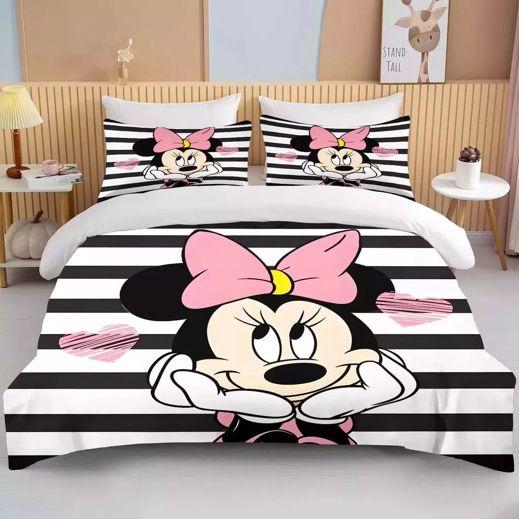 Disney-Minnie Mouse Impresso Conjunto de Cama para Crianças e Adultos, Capa de Edredão, Consolador, Fronha, Rosa, Rei, Amor, Desenhos Animados, Meninos, Meninas, Adultos, Presente