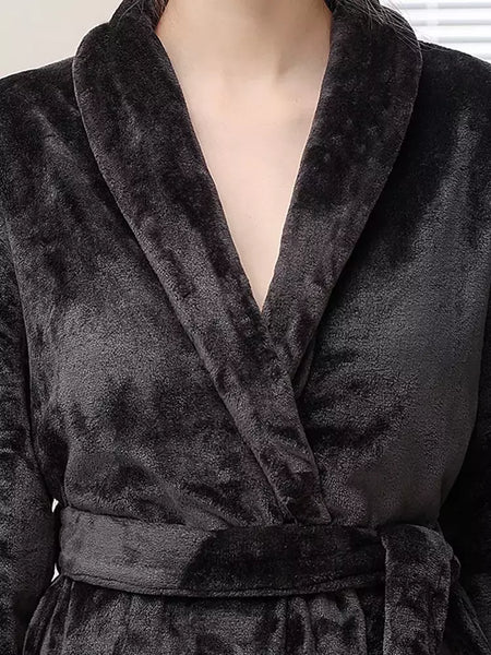 Camisola Nobre Flanela Preta, Longo Robe Termal, Conjunto de Pijamas com Calças, Roupa de Casa, Luxo, Outono, Inverno