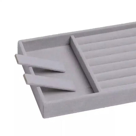 Atualizar caixa de armazenamento de jóias de veludo colar empilhável bandeja de exibição pulseira brinco organizadores diy artesanato gaveta caixa cinza