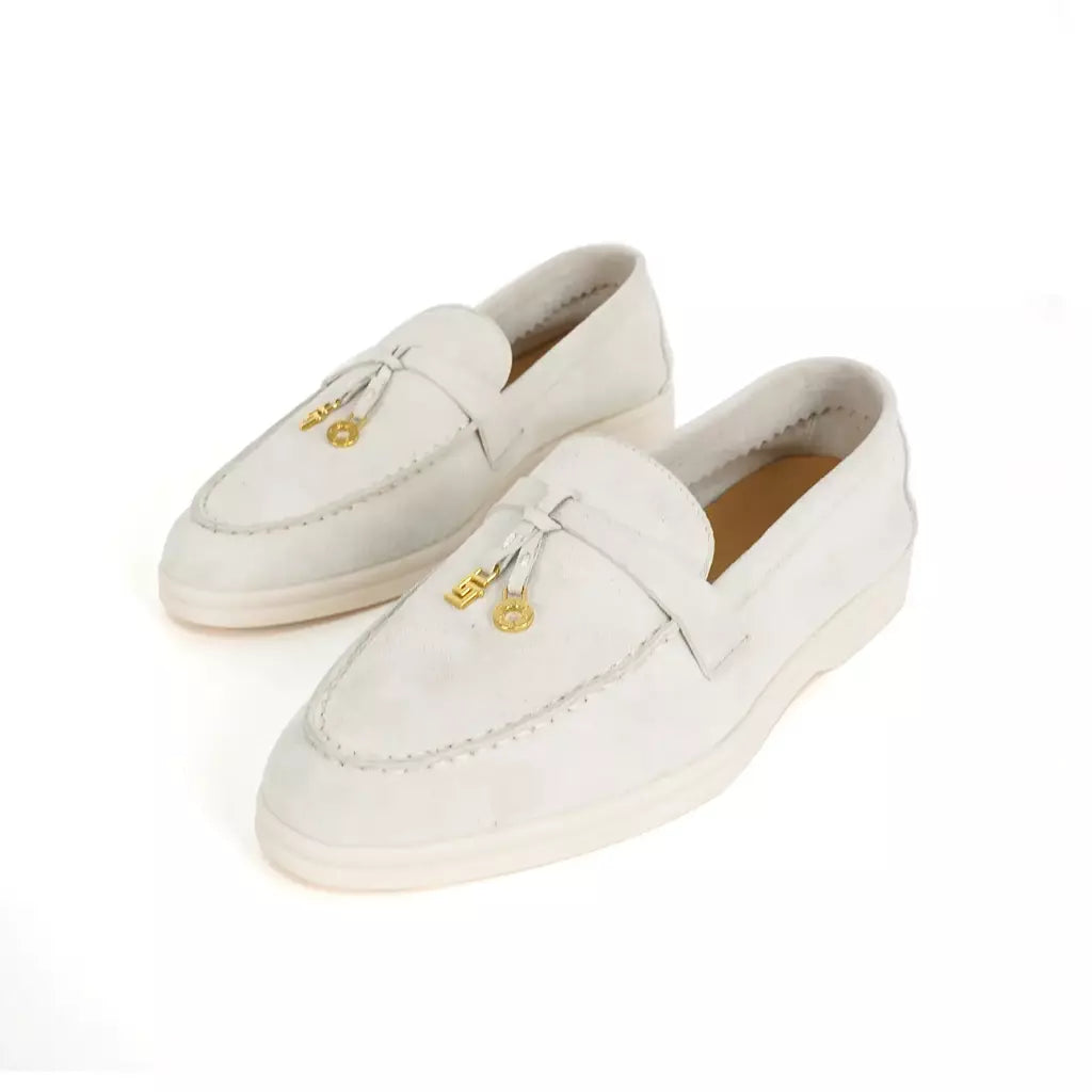 Sapatos de mula de camurça antiderrapante para mulheres, sapatos para dirigir, pingente de metal, marca de luxo, moda casual confortável, Le Fu