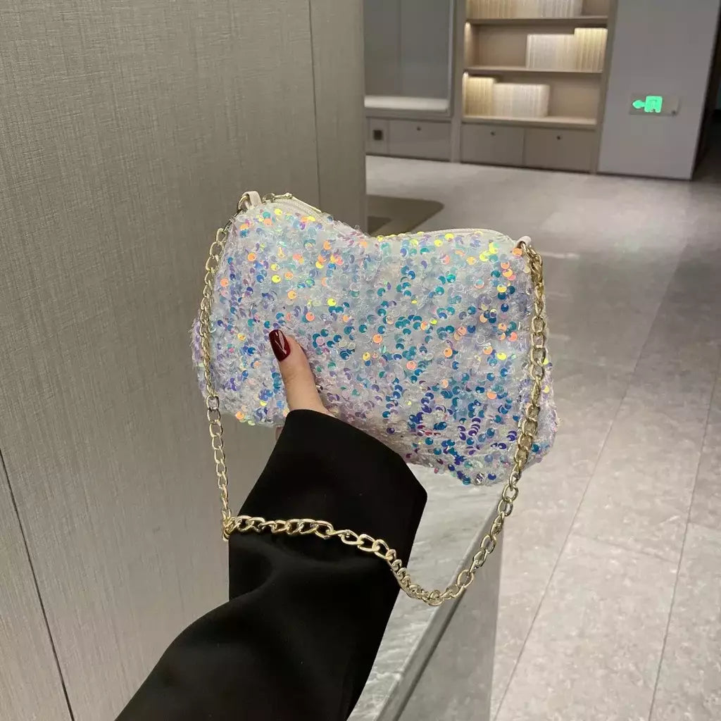 Lantejoulas crossbody saco de corrente simples ins cor sólida lantejoulas bolsa de ombro axilas bolsa de telefone noite sacos de embreagem bolsa