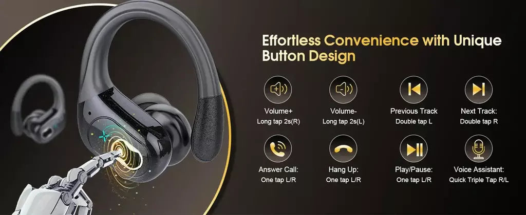 Fones de ouvido sem fio em fones de ouvido bluetooth 5.4 alta fidelidade baixo sem fio led toque mãos-livres cancelamento de ruído