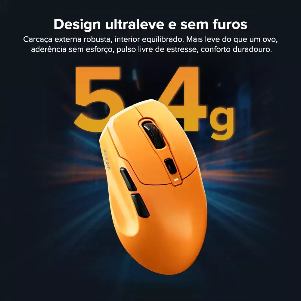 Kysona uranus pro mouse para jogos sem fio mouse ergonômico paw3395 54g 8khz taxa de pesquisa 26000dpi para mão direita grande pc gamer