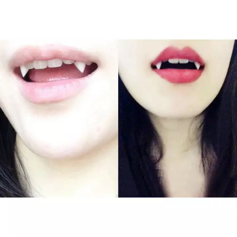 1 par de dentaduras de vampiro para halloween, adultos e crianças, festa de halloween, bola de máscaras, cosplay, cola sólida, dentes falsos, adereços de decoração diy