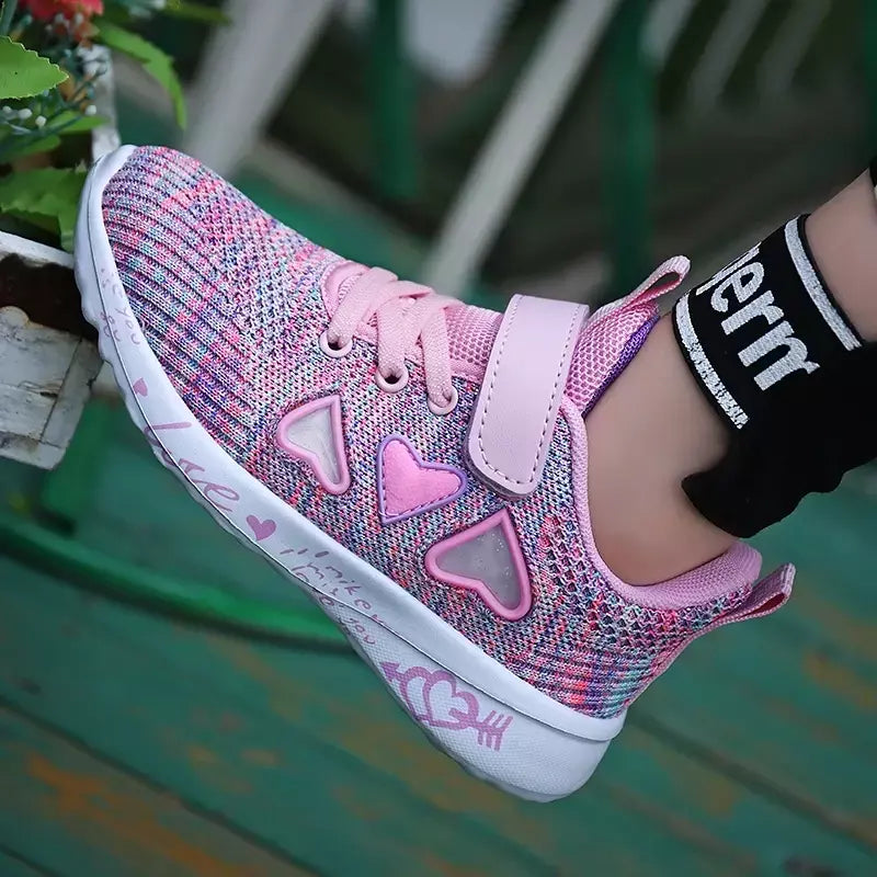 Meninas sapatos casuais luz malha tênis crianças verão primavera outono tenis bonito esporte dos desenhos animados feminino correndo meia calçado