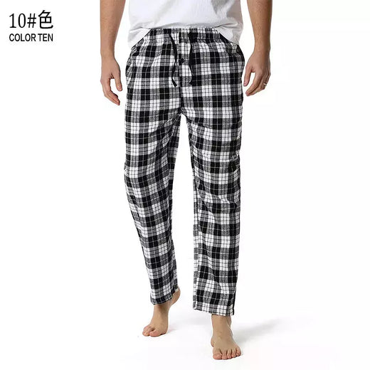 Branco preto xadrez pijama calças inferiores homens relaxando confortável macio algodão flanela casa wear respirável flanela pijama homme