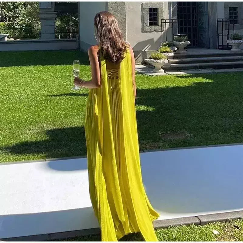 Vestido longo plissado sem alças feminino, Elegante, Sem alças, Fita, Plissado, Sexy, Sem mangas, Sem encosto, Lady, Festa à noite, Novo, Verão, 2022