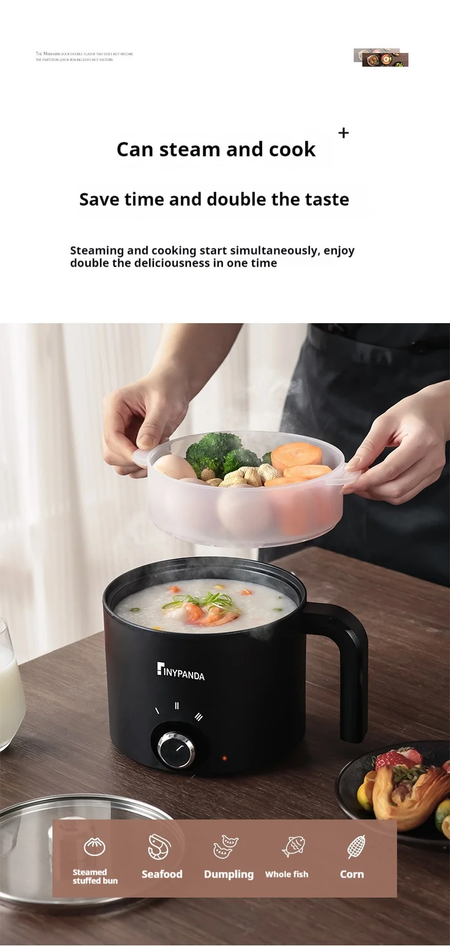 Panela elétrica antiaderente de 1,8l, panela multifuncional, panela de arroz cozido no vapor única/dupla com função de fritura elétrica