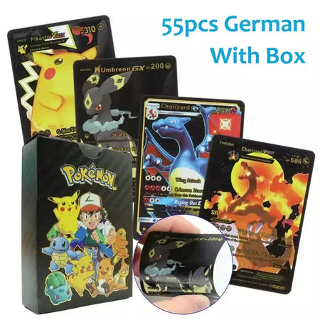 Cartão de folha de ouro colorido pokemon charizard pikachu arceus prata preto arco-íris inglês francês alemão espanhol vstar gx vmax cartões