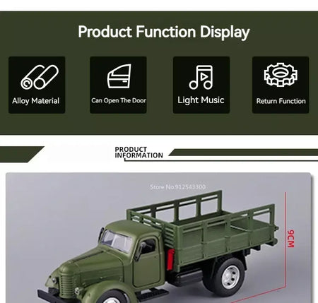 1:24 ca10 caminhão vintage modelo de carro blindado brinquedo liga diecast militar transportadora veículos modelos som luz crianças presentes