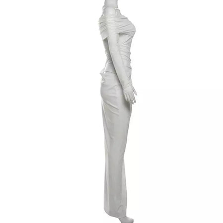 Oco sexy vestido longo feminino um ombro malha transparente festa noite vestido de malha verão moda cor sólida maxi vestidos