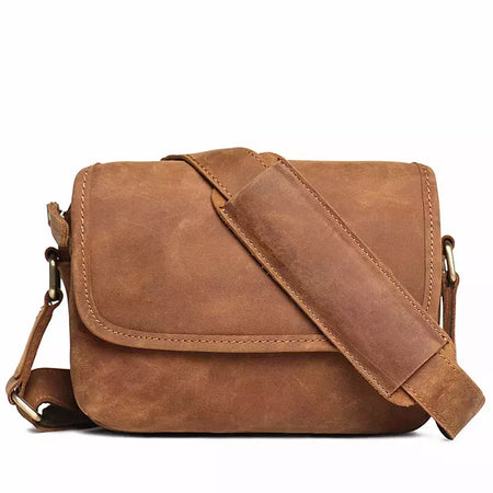 Bolsa de ombro retrô de couro genuíno masculina, grande capacidade, bolsa transversal diagonal, bolsa pequena para iPad, cavalo louco